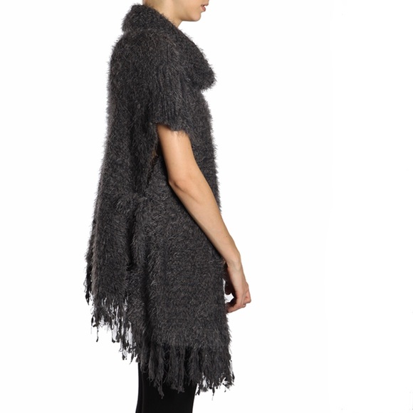 ❌SOLD❌A’reve grey fringe cowl neck sweater poncho Anthro - Picture 3 of 8